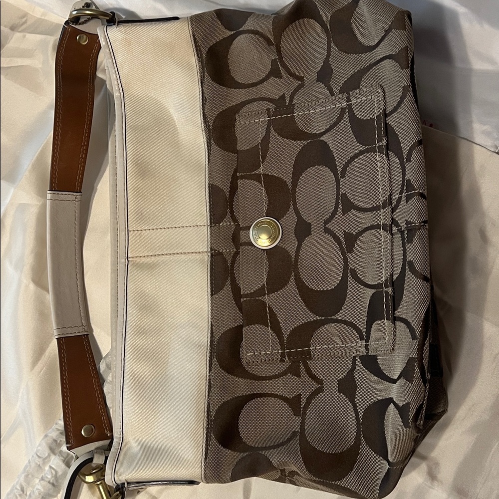 Coach Brown and Cream Shoulder Bag